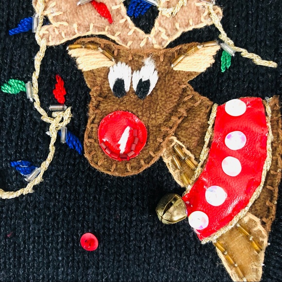 Tiara Christmas Holiday Cardigan Sweater Zips Up 2003 Reindeer Size XL Petite - Picture 5 of 12